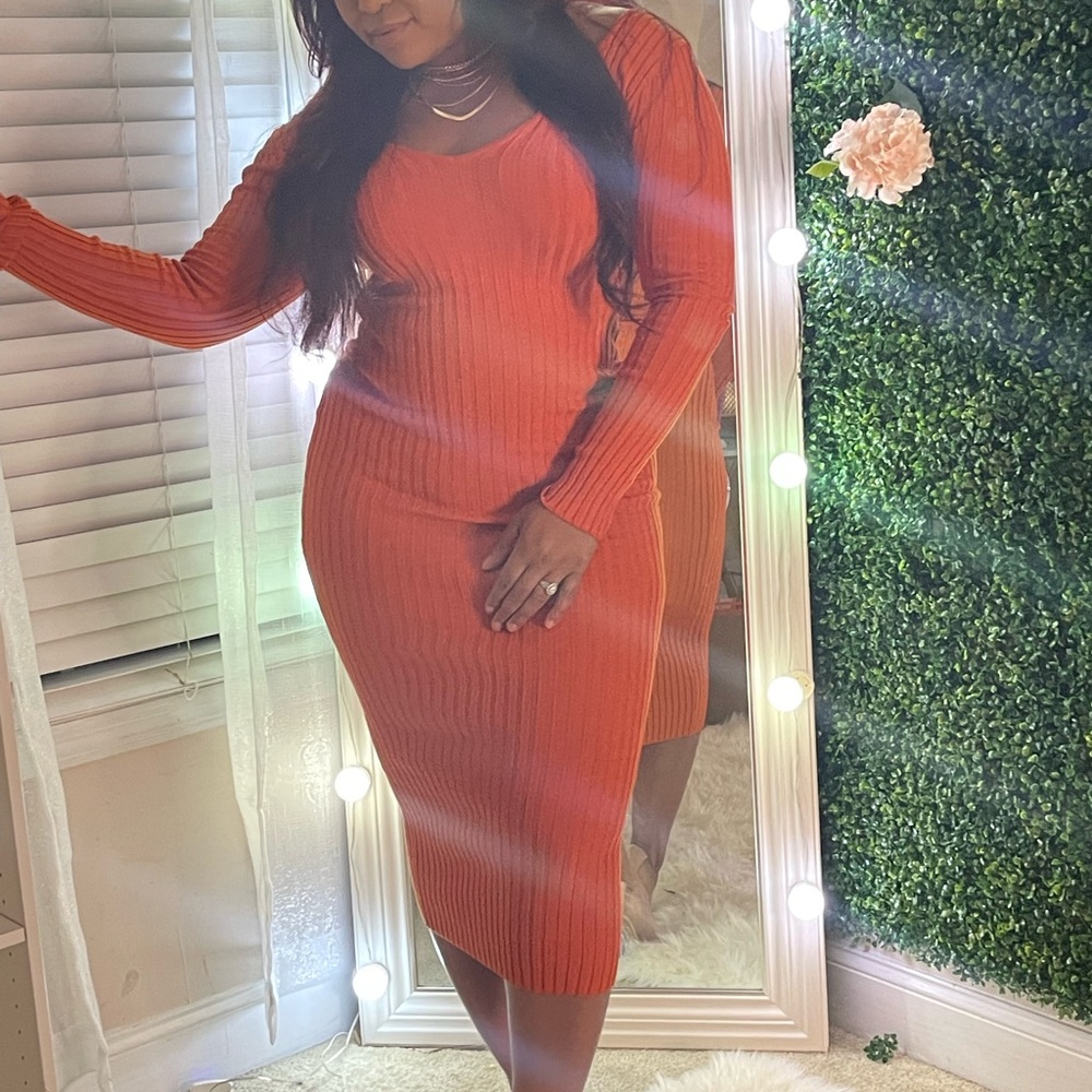 Orange sweater dress